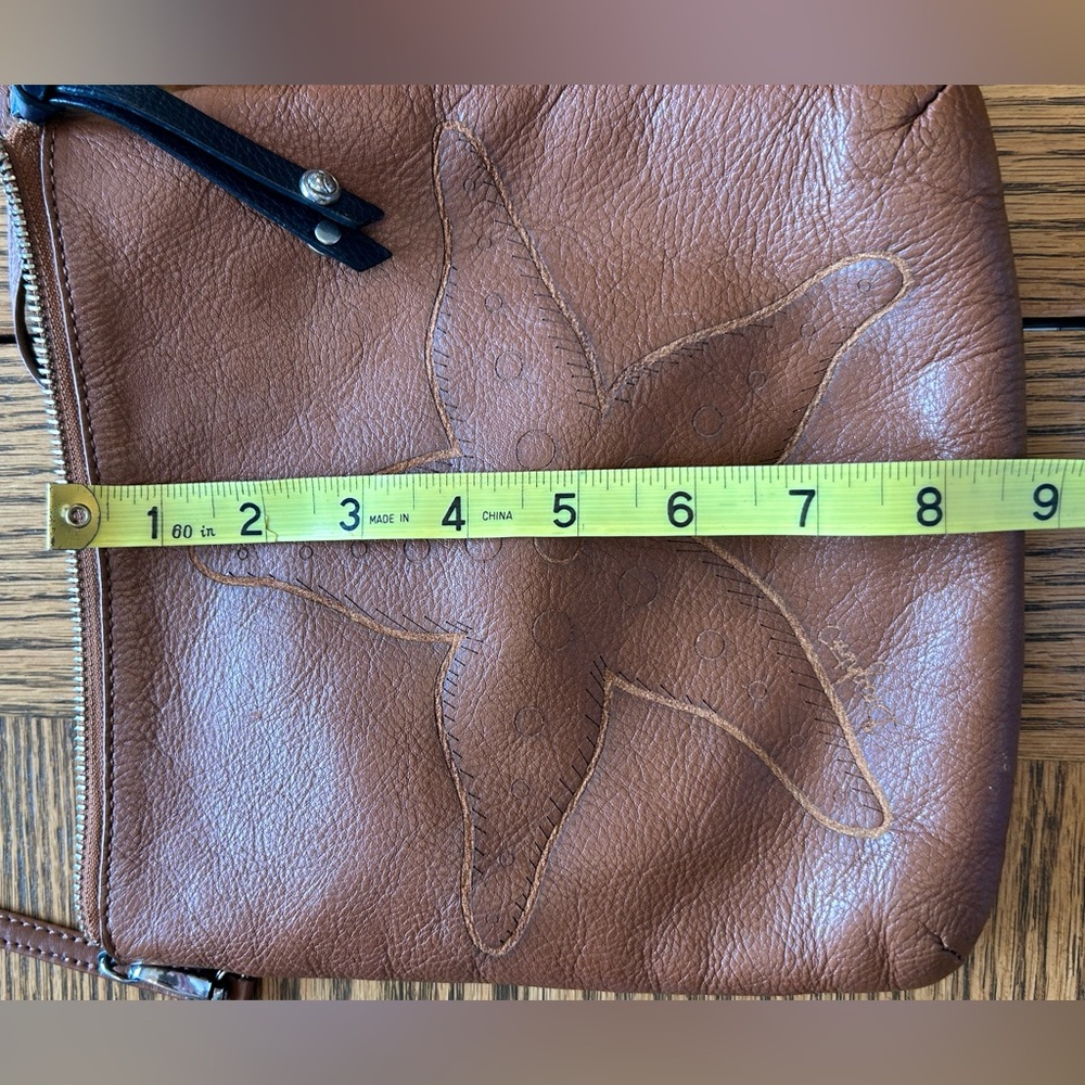 Vintage Brighton Tan & Navy Leather Anchor Lined Crossbody Starfish Bag - Picture 10 of 13